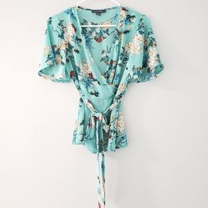 Primark Green Floral Wrap Around Blouse size 2